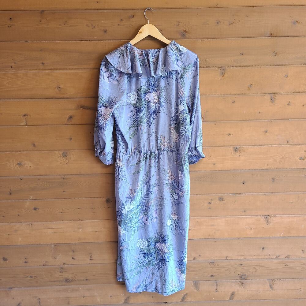 Vintage 70's Vogue Prairie Dress Midi Ruffled Watercolor Floral Cottagecore Boho - Picture 4 of 7